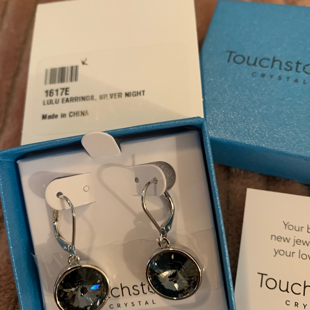 Touchstone Crystal Silver Dark Gray Drop Earrings Lulu